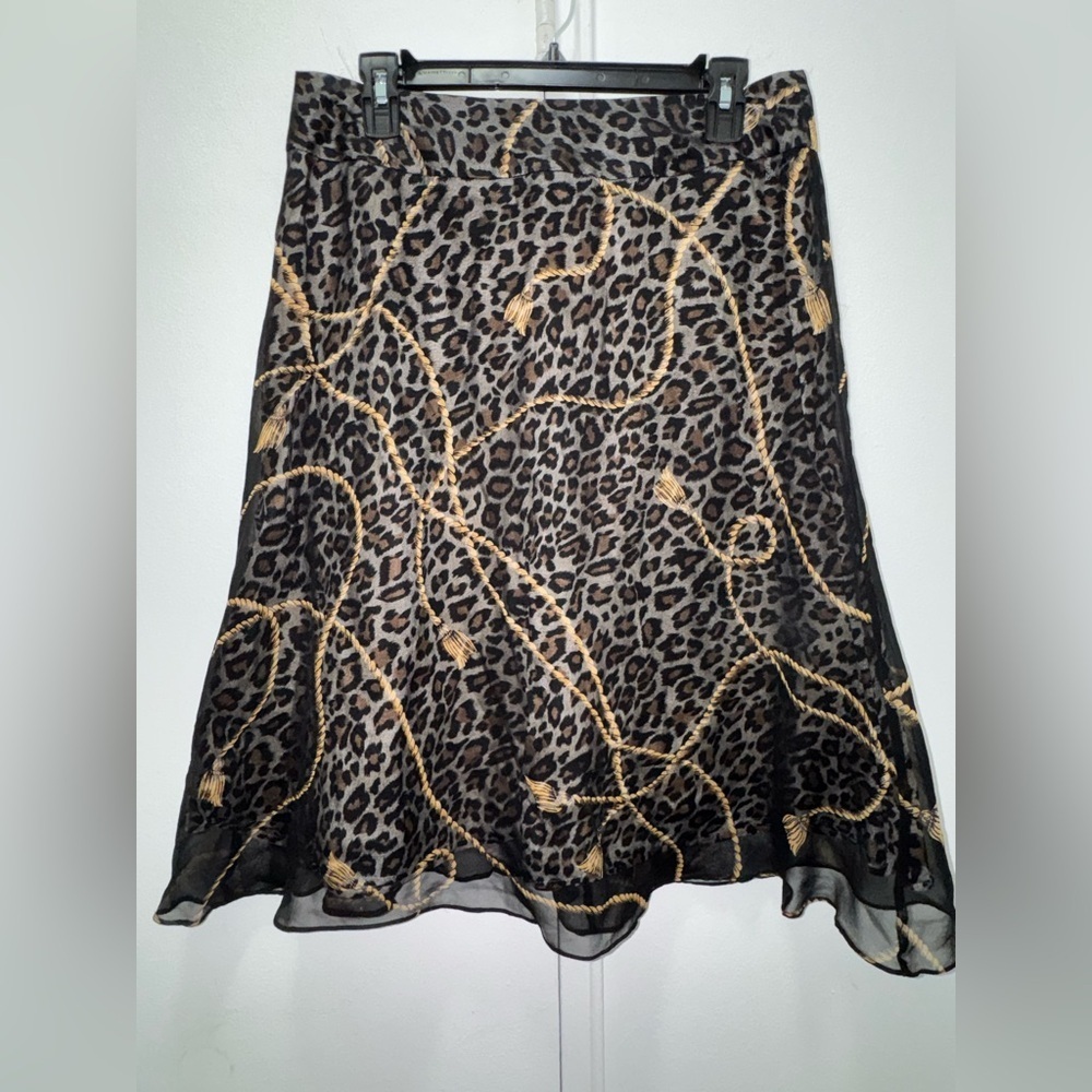 Silkland Y2K vintage Leopard Print A-Line Skirt with Gold Rope Detail US 6